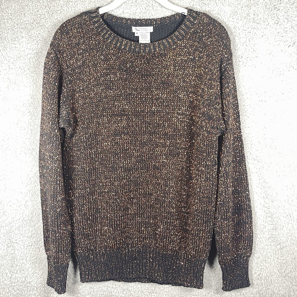 Campus Casuals California Womens M Black Copper‎ Metallic Knit Sweater Vintage